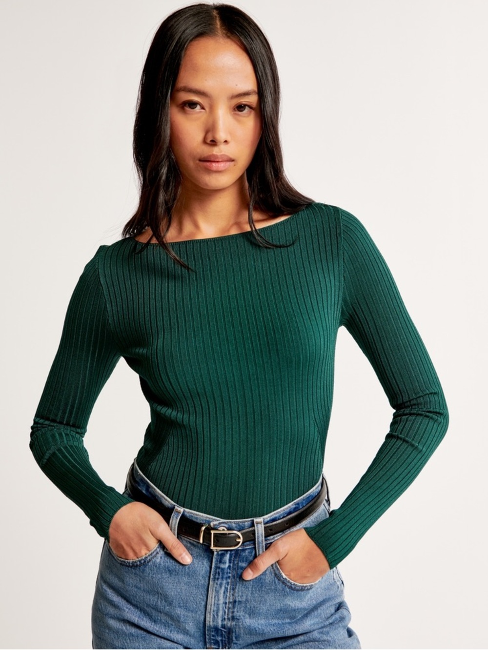 Abercrombie and Fitch Glossy Slash Ribbed Top in Green Size Medium